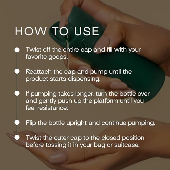 Refillable Toiletry Travel Bottles – Set of 5 (3.4oz & 1.7oz) Airless Pump Containers for Shampoo, Conditioner, Body, Face – Leak-Proof, TSA-Approved, Dishwasher Safe- Escapade Green with Gift Box