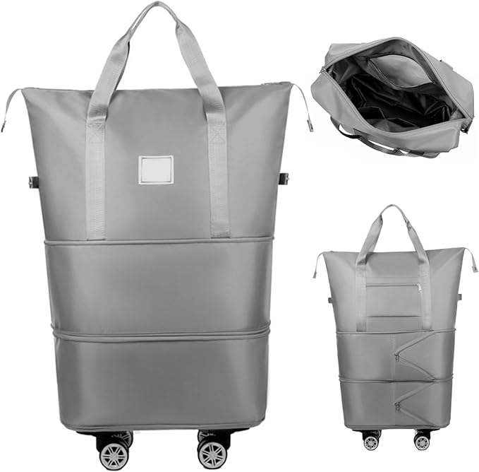 Rolling Duffle Bag with Wheels and Handle, Expandable Foldable Luggage Bag Grey