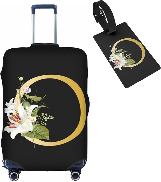 Decorative O Suitcase Protectors Elastic Washable Luggage Covers With Concealed Zippers For 18-32 Inch Luggage (Size M: Fits 22-24 Inch)