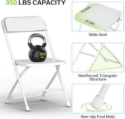 Folding Chairs 20 Pack,White Plastic Folding Chair for Indoor Outdoor,Portable Stackable Commercial Seat with Steel Frame 350lb.Capacity for Party Events Wedding Dining Picnic Office