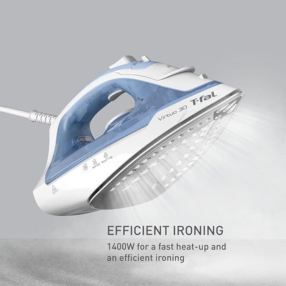 T-Fal Virtuo Steam Iron for Clothes Garment Steamer, Burst of Steam & Spray, Portable Iron and Steamer for Clothes, Ceramic Nonstick Soleplate, 1400 Watts, Anti-Drip, Auto-Off, Easy Ironing, Blue