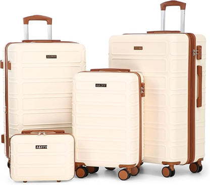 4 Piece Luggage Set Expandable ABS Travel Suitcase Set TSA Lock Hardshell Durable Lightweight Traveling Luggage Sets Gift for Back to School (OFF White, 28in26in20in13in)