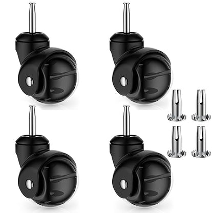 2 Inch Ball Caster Wheels - Stem Casters Set of 4,Heavy Duty 1200 LBS,360° Swivel,Non Marking Polyurethane,Black Replacement Castors for Furniture, Cabinet, Cart,Coffee Table (Black)