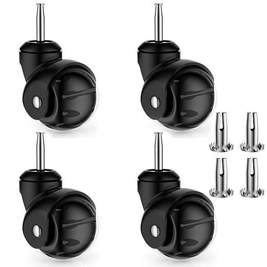 2 Inch Ball Caster Wheels - Stem Casters Set of 4,Heavy Duty 1200 LBS,360° Swivel,Non Marking Polyurethane,Black Replacement Castors for Furniture, Cabinet, Cart,Coffee Table (Black)