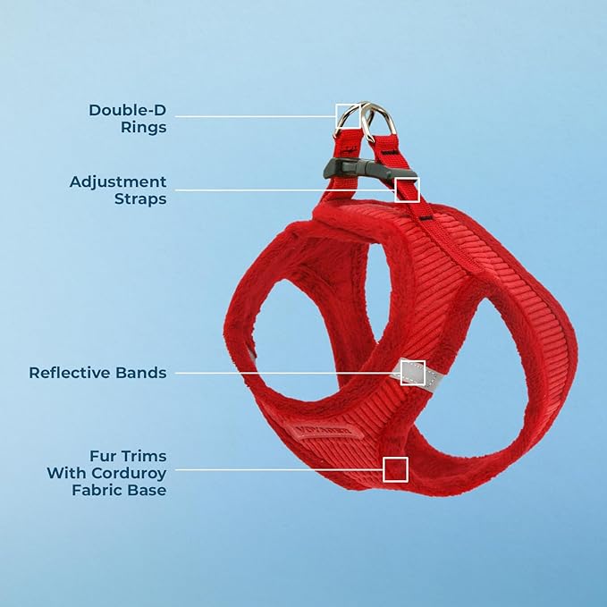 Best Pet Supplies - All Weather Mesh/Plush, Reflective, No Pull Harness for Small, Medium Dogs, Cats - Secure with Hook & Loop Fastener, Buckle, Double D-Rings - Red Corduroy, M