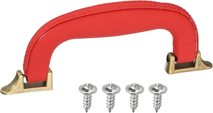 uxcell PU Leather Luggage Handle, 0.9" Hole Distance Vintage U-Shape Replacement Strap Handle for Travel Handbag Guitar Musical Box Gift Boxes, Red/Bronze