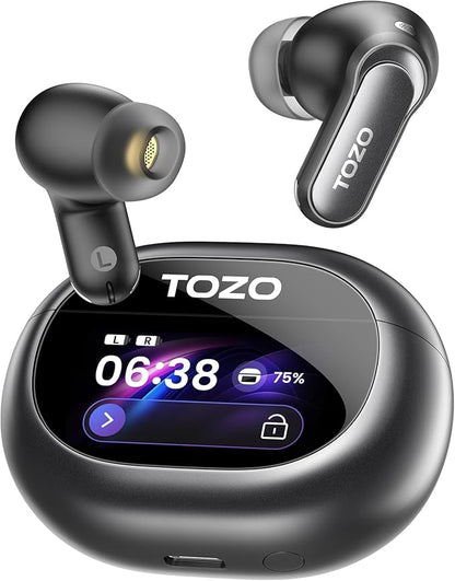 TOZO NC20 Pro Active Noise Cancelling Wireless Earbuds with Smart Touch Screen, LDAC Hi-Res Audio, Stereo Bass, 6 Mics AI Call Ear Buds, 80H Playtime, IPX8 Waterproof, 32 EQ via App, Wireless Charging