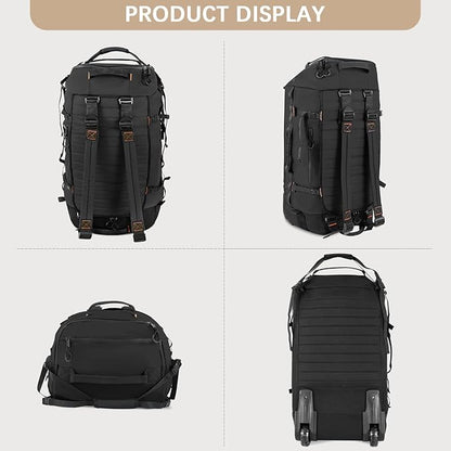 CONTAIL 86L Wheeled Duffel Bag, Soft Shell with Adjustable Web Handles, Carry On Size 29.5x14.2x12.6in, Foldable with Dual Wheels & Shoe Compartment,Black