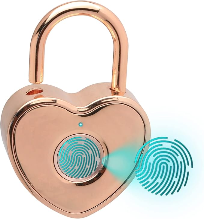 Heart Shaped Fingerprint Padlock, Small Smart Padlock for Gym Locker, Backpack, School, Mailbox, Travel Suitcase (Rose Gold)