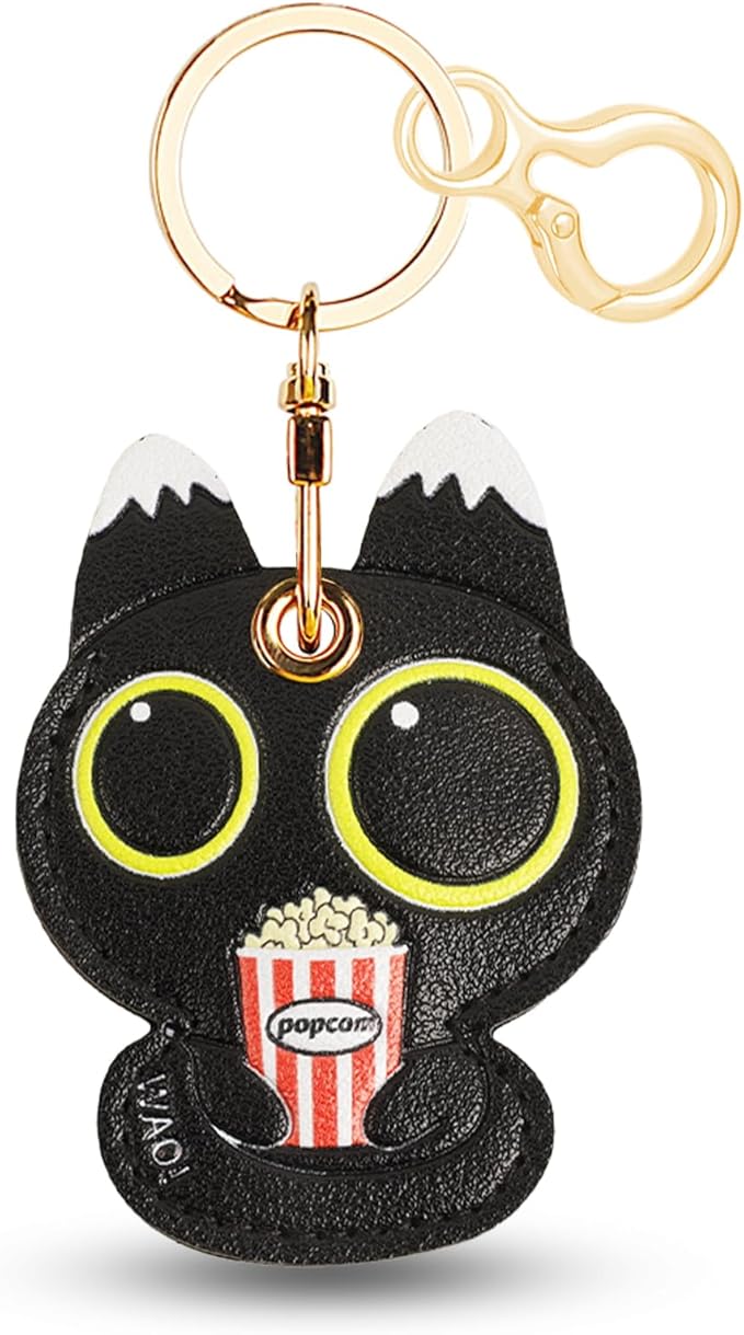 Leather Keychain for Airtag, Cute Protective Keychain Holder Compatible with Apple Air Tag,GPS Item Tracker Case Cover for Keys,Bags,Pets,Luggage(Cat)