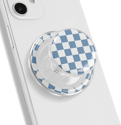 Trendy Magnetic Checkerboard Phone Grip - Sleek, Expandable, Collapsible - Non-Slip, Durable, Universal Fit - Ideal for Style-Conscious Users (Blue)