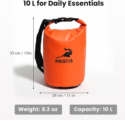 Pristis Waterproof Dry Bag, 10L Lightweight Floating Kayak Storage Backpack for Men Women, Durable Outdoor Roll Top Dry Sack Gear Accessory for Kayaking Fishing Rafting Beach Camping, Orange
