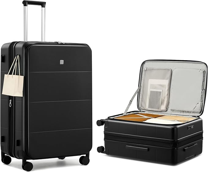 MILADA 28 Inch Checked Luggage for Travel, Hardshell Expandable Luggage Top Opening Suitcase with Spinner Wheels, TSA Lock, Lightweight Large Trunk Suitcase, Black