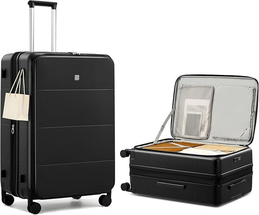 MILADA 28 Inch Checked Luggage for Travel, Hardshell Expandable Luggage Top Opening Suitcase with Spinner Wheels, TSA Lock, Lightweight Large Trunk Suitcase, Black