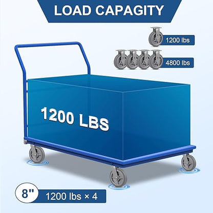 8"x2" Rubber Wheels (Flat Tread)- Heavy Duty Casters, Industrial Caster Wheels- Set of 4 with up to 4800 LB Capacity- Use for Dollies, Workbench(4 Rigid)