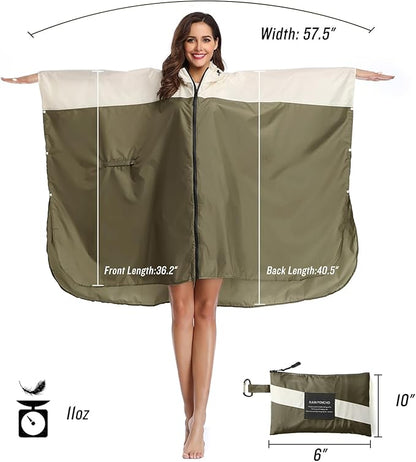 SaphiRose Unisex Rain Poncho Waterproof Raincoat Hooded for Adults Women with Pockets