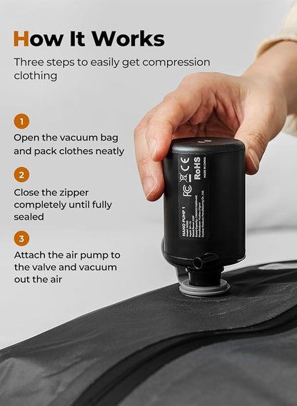 Vacuum Bags for Travel Reusable Space Saver Bag, IP67 Waterproof Vacuum Packing Cubes for Travel Suitcases and Backpack (1PC + NO PUMP)