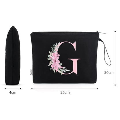 Vavabox A-Z Personalized Makeup Bag, Birthday Gifts for Women Mom, Gifts for Best Friend, Bride Bridesmaid Cosmetic bag (G, Black)