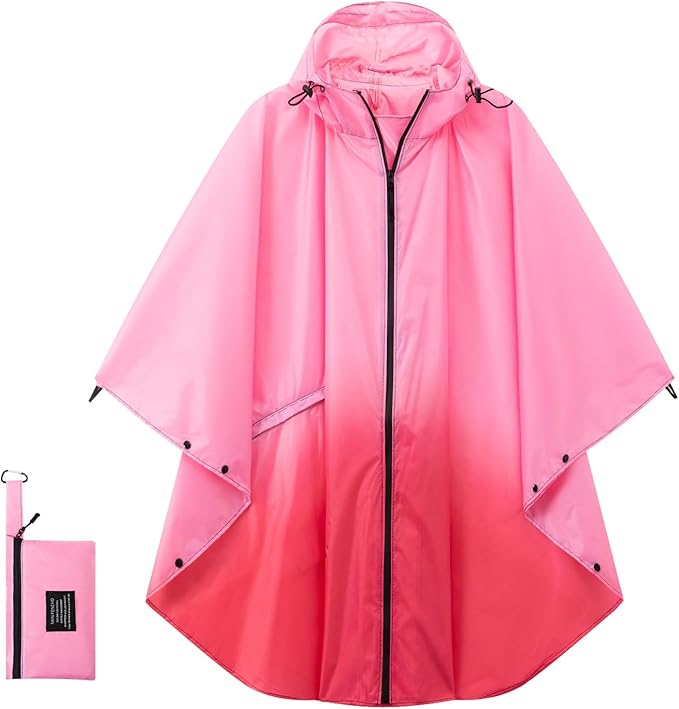 Hooded Rain Ponchos for Adult - Rain Coat and Rain Jacket with Waterproof Pocket and Zipper