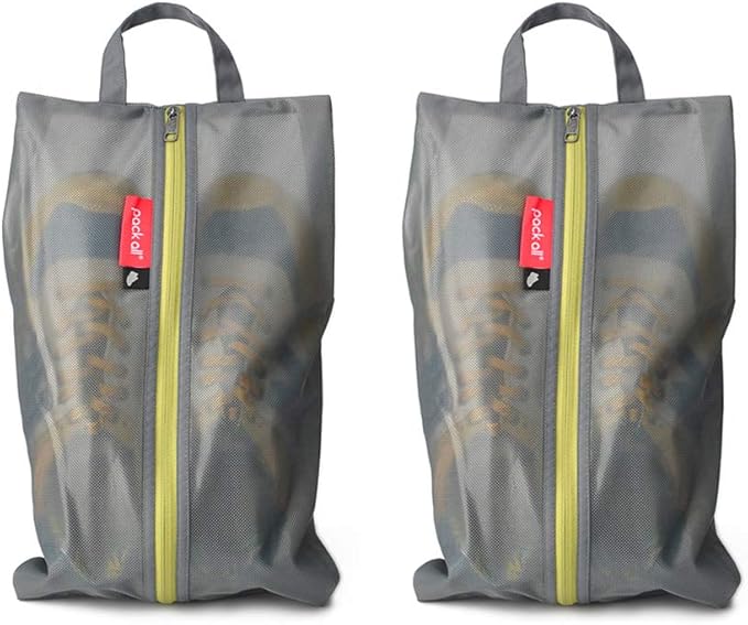 pack all Shoe Bag for Travel, Water-Resistant Shoe Pouch for Gym, Odor-Resistant Soccer Cleats Bag for Sport (Grey, 2-Pack)