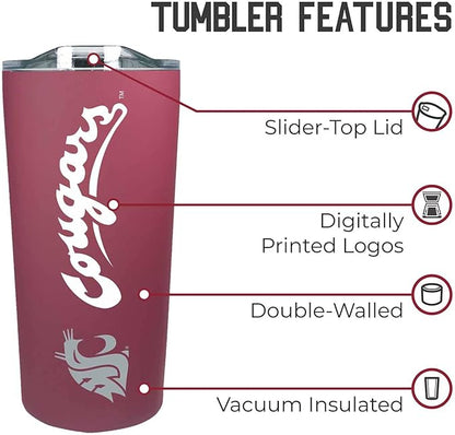 Campus Colors NCAA Stainless Steel Tumbler perfect for Gameday - 18 oz - Double Walled - Keeps Drinks Perfectly Insulated (Washington State Cougars - Maroon)