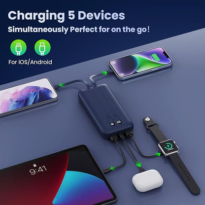 Portable Charger PowerBank 40,800mAh with Built-in Cables,25W PD Fast Charging +QC 4.0 Quick Phone Charging Power Bank, Travel Essential Charger Battery Pack for iPhone 17/16/15 Android Galaxy etc