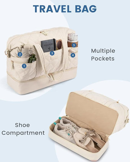 LOVEVOOK Travel Duffle Bag, Lightweight Weekender Bags for Women with Shoe Compartment, 40L Puffer Gym Bag Personal Item Travel Bag, Carry On Overnight Bags and Hospital Bag for Labor and Delivery