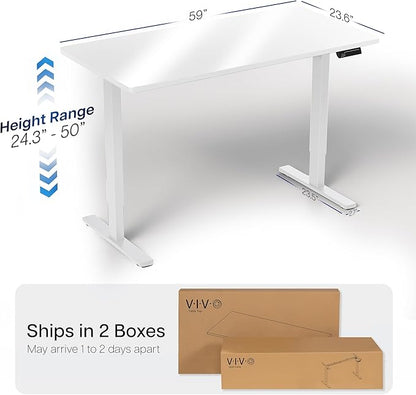 VIVO Electric 60 x 24 in Dual Motor Sit Stand Desk, Memory Height Adjustment, 2B Series, White Dry Erase Top White Frame, DESK-KIT-2W6WE
