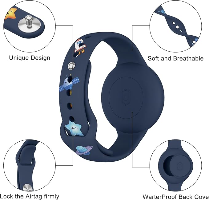 2 Pack Bracelets for Kids, Soft Silicone Waterproof Hidden Wristband - Adjustable GPS Tracker Holder Compatible with Watch Band for Child, Boys, Girls (Green+Navy Blue)