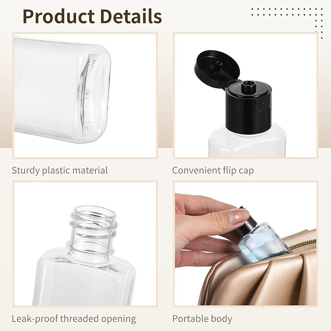 Lnrueg 100 Pcs 1 oz Travel Bottles - Hand Sanitizer Bottle Mini Clear Bottles with Flip Caps, Portable Empty Refillable Containers for Shower Gel, Face Creams, Body Lotions,Black