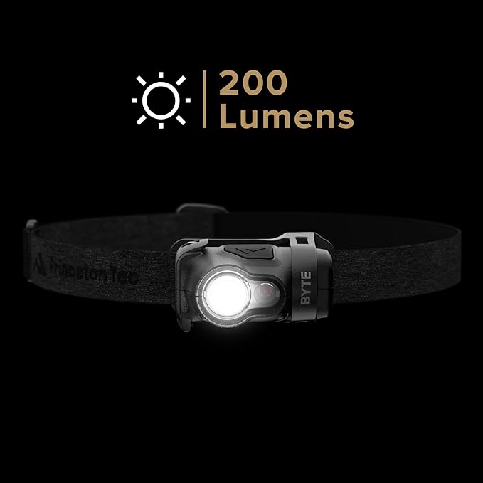 Princeton Tec Byte Multi-Mode Multi-Beam IPX4 Water Resistant LED Headlamp with 200 Lumens for Hiking, Backpacking, Camping, Running, Power Outages, and Safety Preparedness, Black