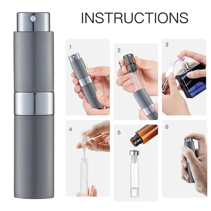 LISAPACK 8ML Atomizer Perfume Spray Bottle for Travel, Empty Refillable Cologne Dispenser, Portable Sprayer (Grey)