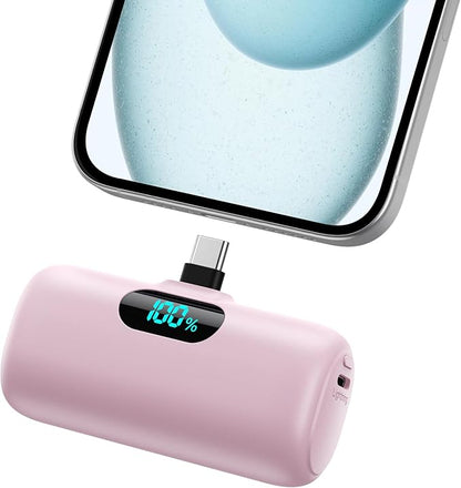 Mini Portable Charger USB C Power Bank,Upgraded 5500mAh PD Fast Charging Battery Pack Built-in USB-C Connector Travel Essential for iPhone17/17Pro/17Pro Max/Air/16 Plus/16Pro Max/15 Series,Android etc