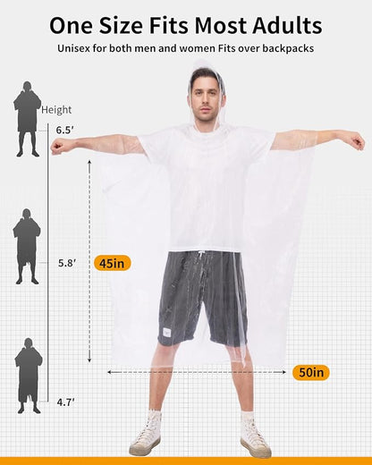 Hitituto Rain Ponchos for Adults - Extra Long Emergency Poncho with Hood, 6/12/24 Family Pack Raincoat, Home Survival Kits