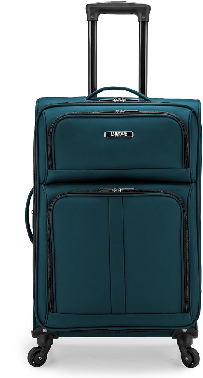 U.S. Traveler Anzio Softside Sturdy Ballistic Nylon Expandable Travel Suitcase Luggage with 4 Spinner Wheels, Teal, Checked-Medium 26-Inch