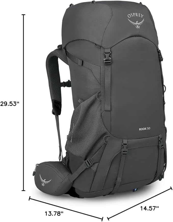 Osprey Rook 50L Men's Backpacking Backpack, Dark Charcoal/Silver Lining