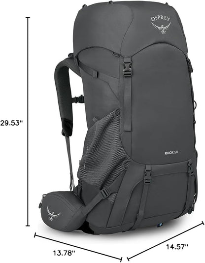 Osprey Rook 50L Men's Backpacking Backpack, Dark Charcoal/Silver Lining