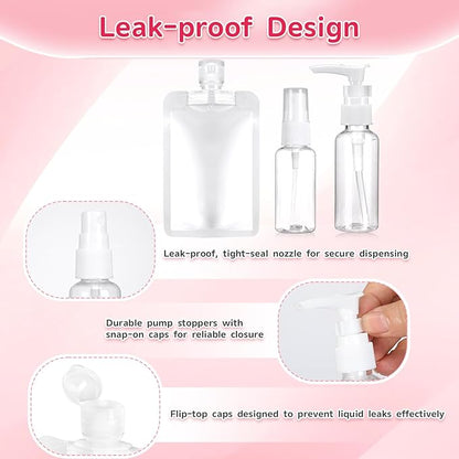 9-Pack Travel Bottles Set, Leak-Proof Refillable Containers with Clear Zipper Bag for Toiletries, Skincare, Shampoo, Lotion TSA Approved Mini Makeup Cosmetic Organizer Pouchfor Women Travel Essentials