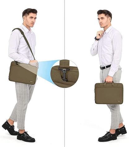 MOSISO 360 Protective Laptop Shoulder Bag Compatible with MacBook Air/Pro, 13-13.3 inch Notebook, Compatible with MacBook Pro 14 inch M5 M4 M3 M2 M1,Matching Color Sleeve with Belt, Olive Yellow