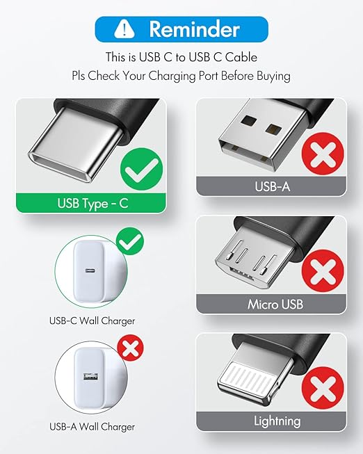 CLEEFUN USB C to USB C Cable 60W, USBC to USBC, [5-Pack, 3/3/6/6/10 ft] Type C to C Charger Cord Fast Charging for iPhone 16 15 Pro Max/Plus, for iPad/MacBook Pro/Air, for Samsung Galaxy S25 S24 S23