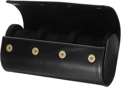HARFINGTON Watch Roll Travel Case 3 Slot Portable Leather Watch Case for Men and Women, Watches Storage Organizer with Removable Pillows for Traveling, Display, Home Storage, Dark Black