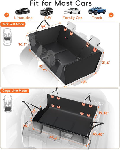 2 in 1 Dog Car Seat Cover for Back Seat & SUV Cargo Liner for Dogs, Waterproof PU Leather Back Seat Extender Hold 500lbs, Hard Bottom Dog Hammock for Car SUV Truck, Anti-Scratch & Wipe Clean Trunk Mat