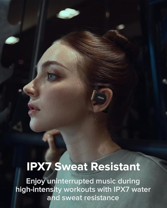 Cleer ARC 3 Sports Pro Open Ear Headphones - Dolby Audio, Snapdragon Sound True Wireless Earbuds,40Hr Battery, Bluetooth 5.4, IPX7,Heart Rate Tracking,Wireless Charging Smart Case, Comfort Fit, Black