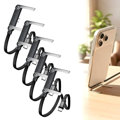 240W Braided Fast Charge Cable With Built-in Phone Stand, 2026 Upgrade T-Shaped Foldable Durable USB-C Cord, 90 Degree USB C Cable Right Angle Multi-Functional Charger Cord, Type-C to Type-C (5Pcs)