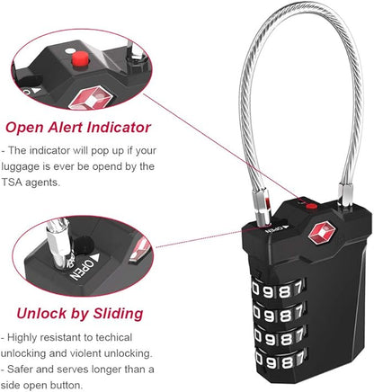 ZHEGE TSA Luggage Locks, Travel Locks for Suitcase with Inspection Open Alert, TSA Locks for Luggage 4 Digit for Backpack, Baggage, White Number Padlock for Locker (2 Pack, Silver)