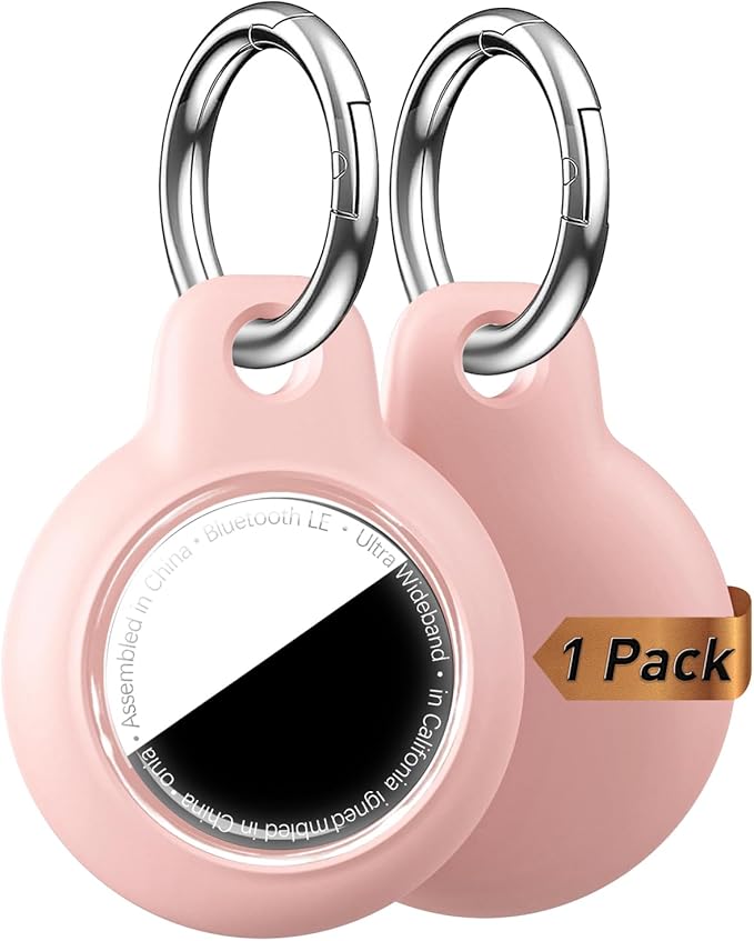 [1-Pack] Upgrade for Airtag Case, Waterproof & Shockproof Cover with Keychain for Apple for AirTag, Anti-Scratch Tracker Accessory for Backpack, Bag, Luggage (Pink)