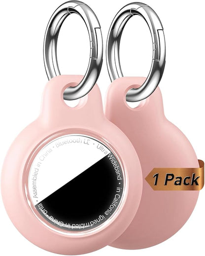 [1-Pack] Upgrade for Airtag Case, Waterproof & Shockproof Cover with Keychain for Apple for AirTag, Anti-Scratch Tracker Accessory for Backpack, Bag, Luggage (Pink)
