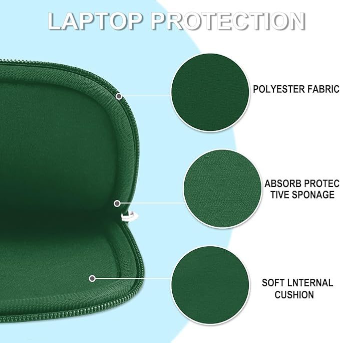 Laptop Sleeve Bag 14 inch, Shockproof Protective Laptop Cover Briefcase Carrying Computer Bag with Accessory Pocket Portable Computer Sleeve for 14" MacBook, HP, Dell, Lenovo, Acer, Green