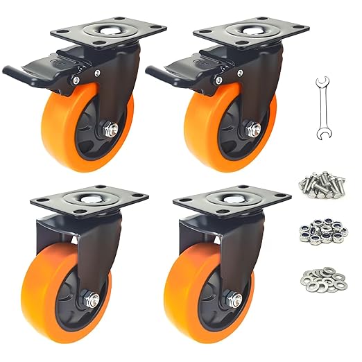 3 Inch Caster Wheels, Heavy Duty Casters Set of 4, Locking Top Plate Casters with Brake, Industrial Swivel Caster Wheels for Furniture and Workbench