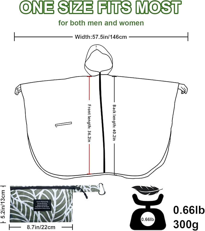 Hooded Rain Ponchos for Adult - Rain Coat and Rain Jacket with Waterproof Pocket and Zipper